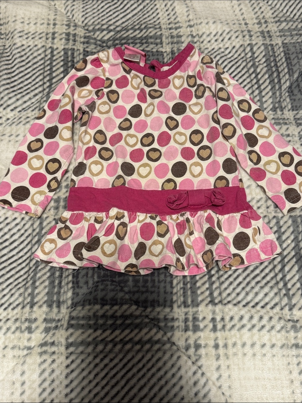 Girls Pink Heart Print Long-Sleeve Peplum Top
